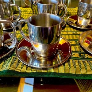 Stainless Steel coffee and espresso cops with saucers